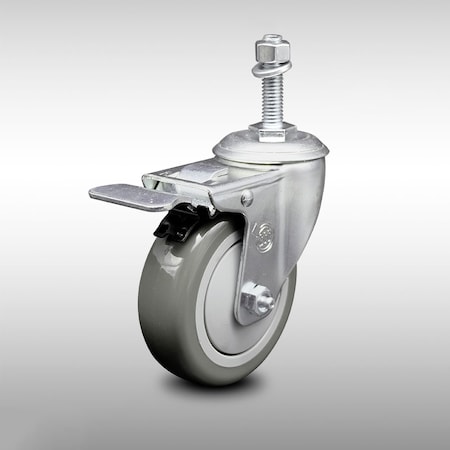 Service Caster 4 Inch SS Gray Polyurethane 10mm Threaded Stem Caster with Total Lock Brake SCC-SSTSTTL20S414-PPUB-M1015